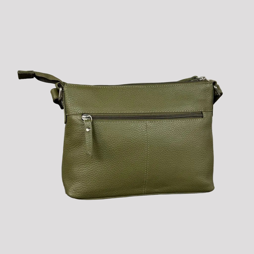 Greenwood Leather Multi-Pocket Crossbody Bag. Premium Pebbled Leather Handbag - Boutique of Leathers/Open Road