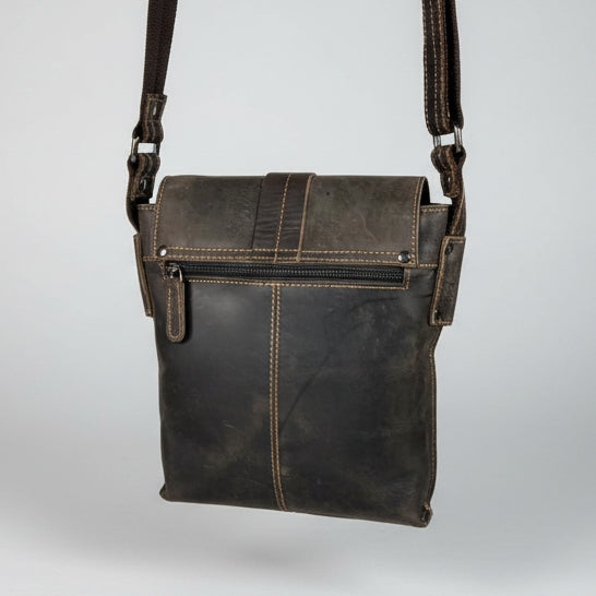 Greenwood Leather Mini Messenger Bag. Genuine Leather Vertical Satchel & Travel Organizer