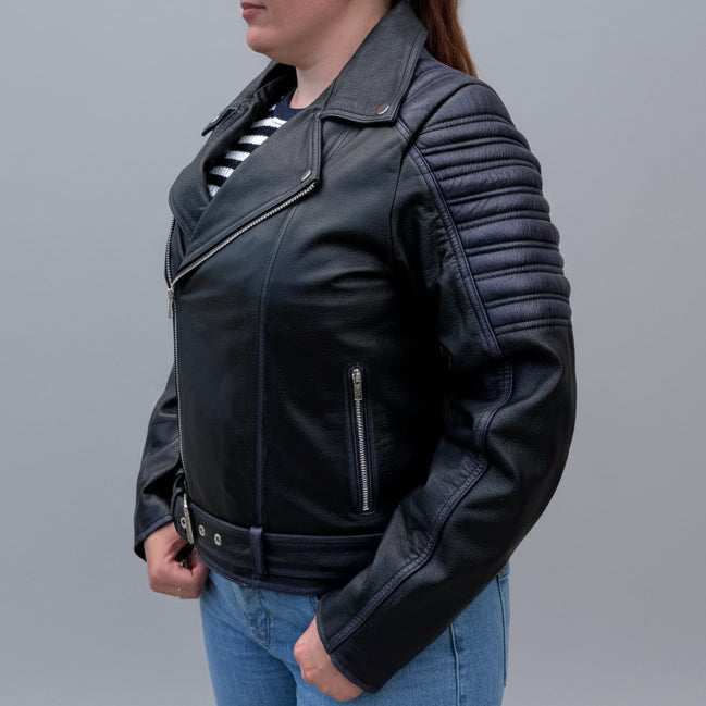 Open Road Women's Genuine Leather Two Tone Motorcycle Jacket - Boutique of Leathers/Open Road