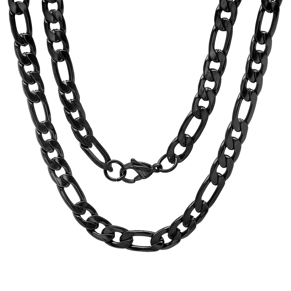 Men’s Black Stainless Steel Double Figaro Chain Necklace