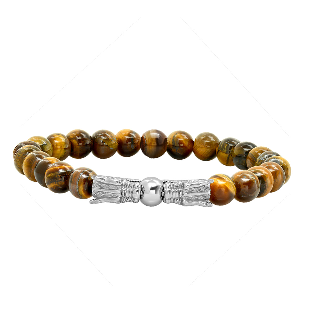Men’s Tiger Eye Bead & Stainless Steel Dragon Head Biker Stretch Bracelet