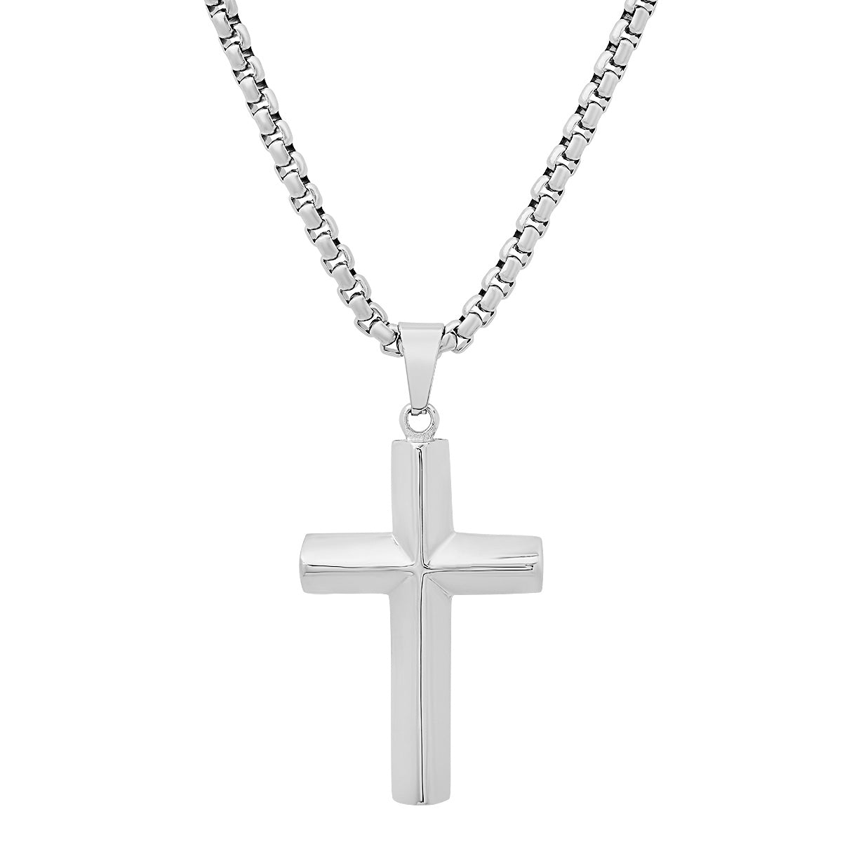 Men’s Stainless Steel Knife-Edge Cross Pendant Necklace. Polished Biker Jewellery