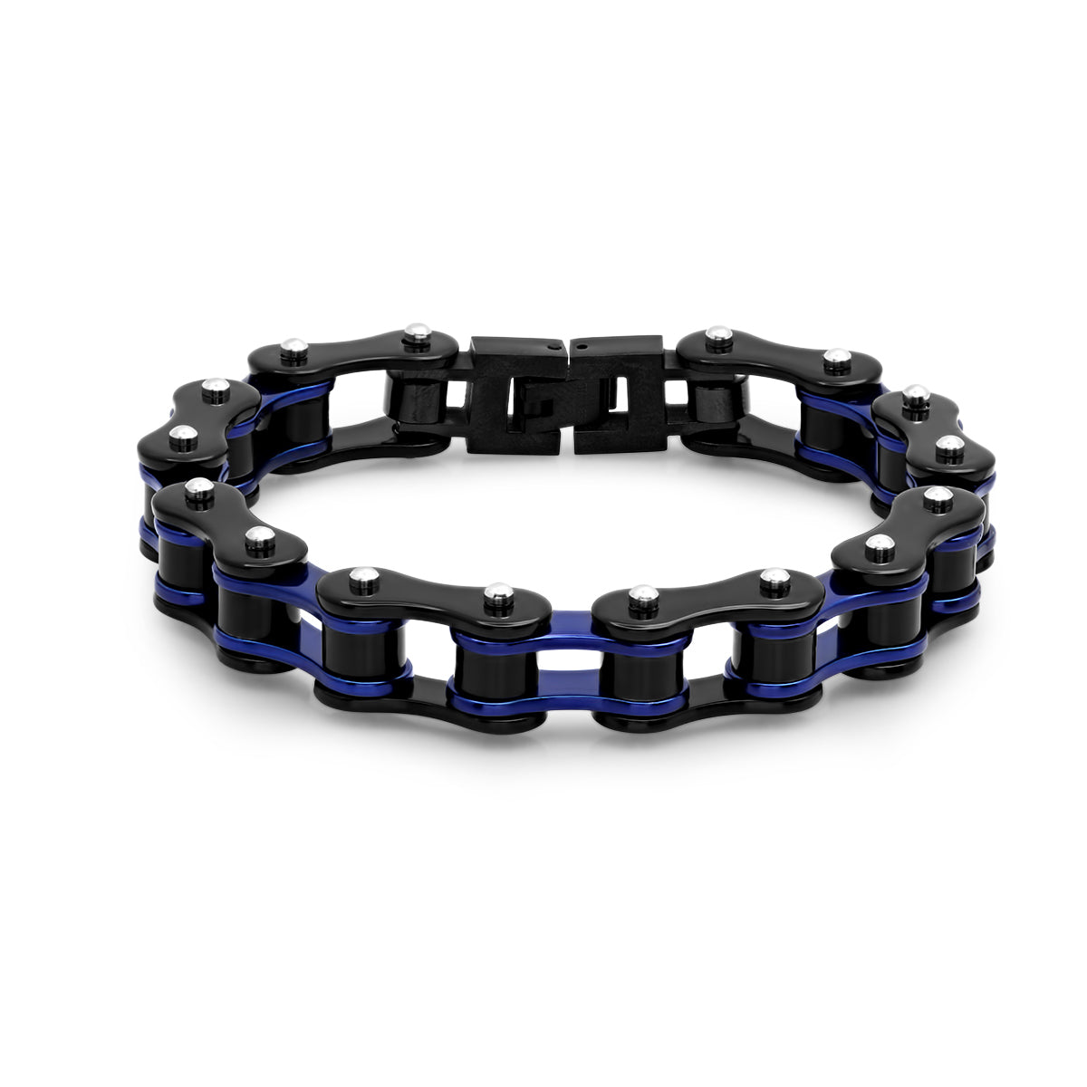 Men’s Two-Tone Black & Blue IP Stainless Steel Bicycle Chain Link Biker Bracelet