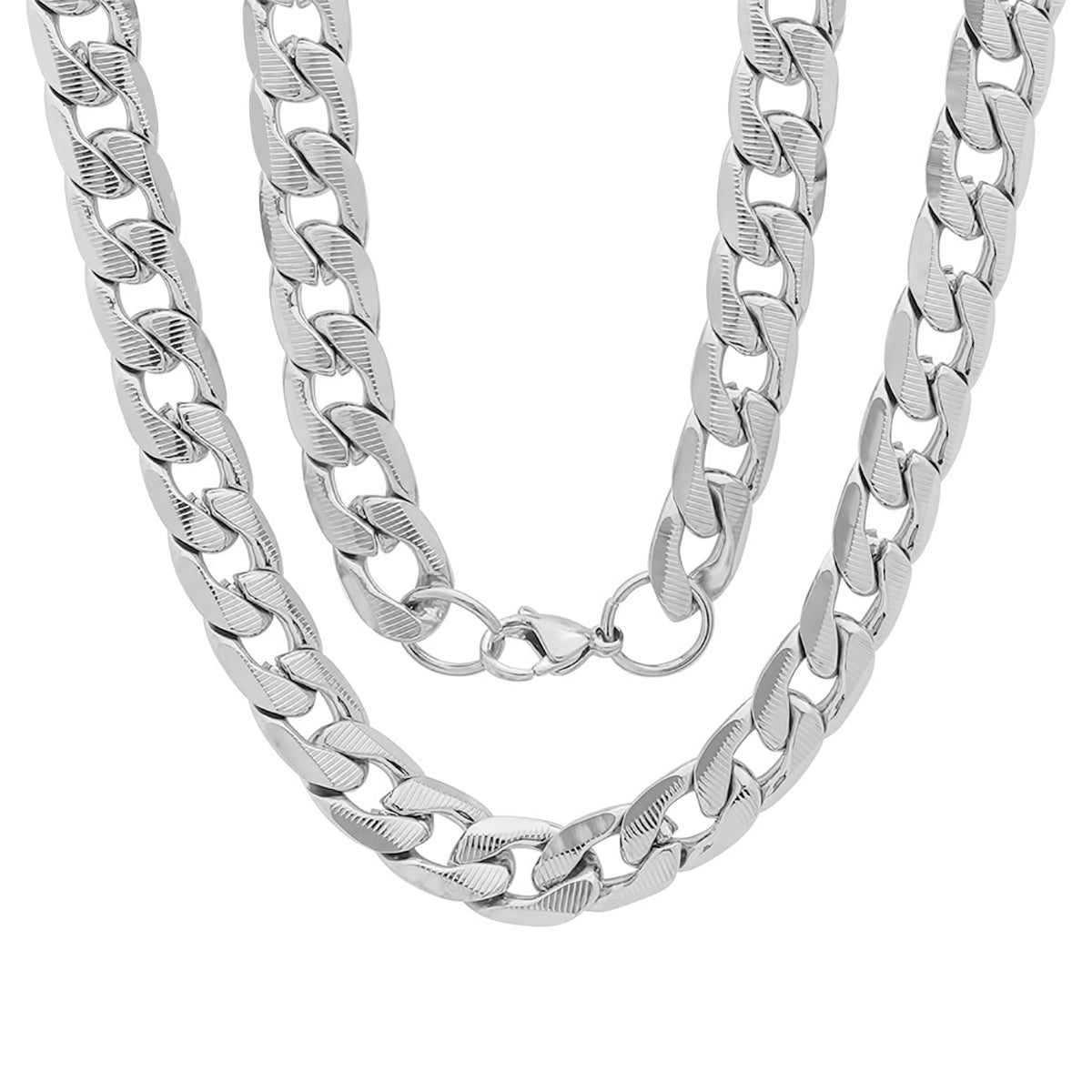 Men’s 10mm Stainless Steel Accented Cuban Link Biker Chain Necklace