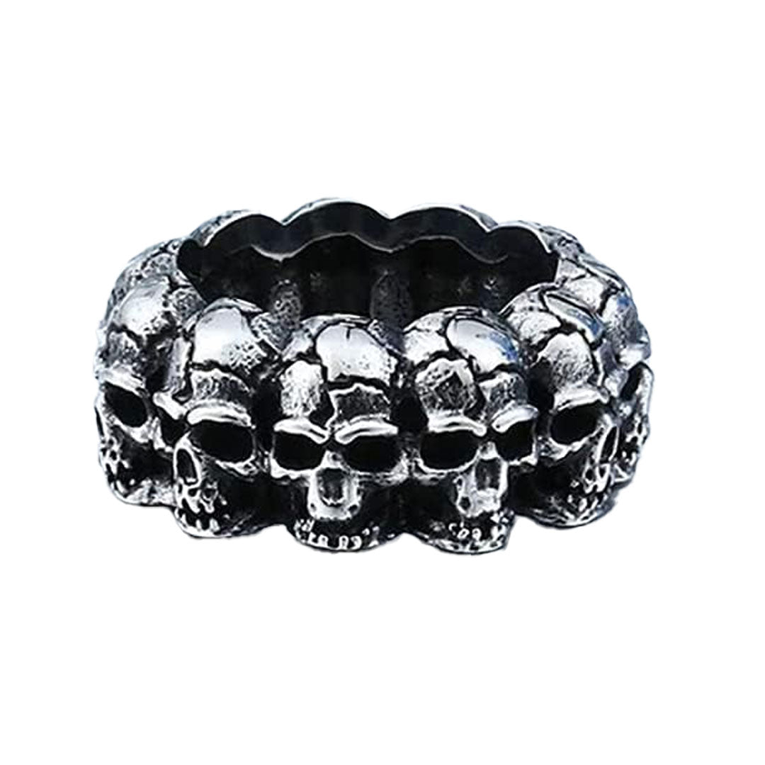 SteelTime Men's Stainless Steel Gothic Vintage Biker Skeleton Head Ring