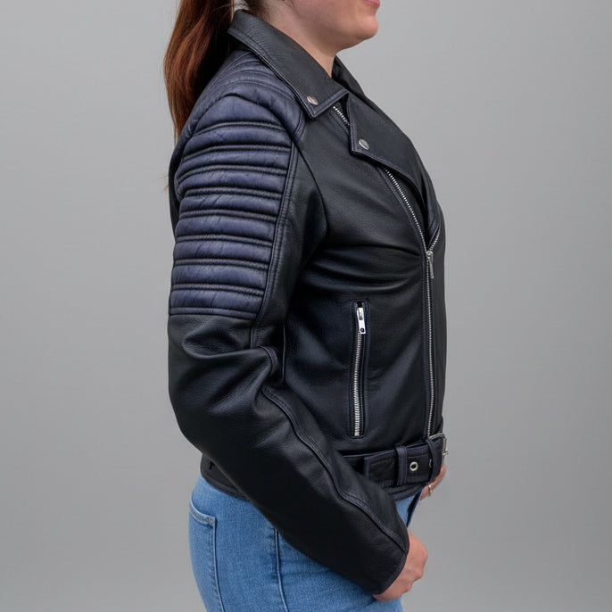 Open Road Women's Genuine Leather Two Tone Motorcycle Jacket - Boutique of Leathers/Open Road