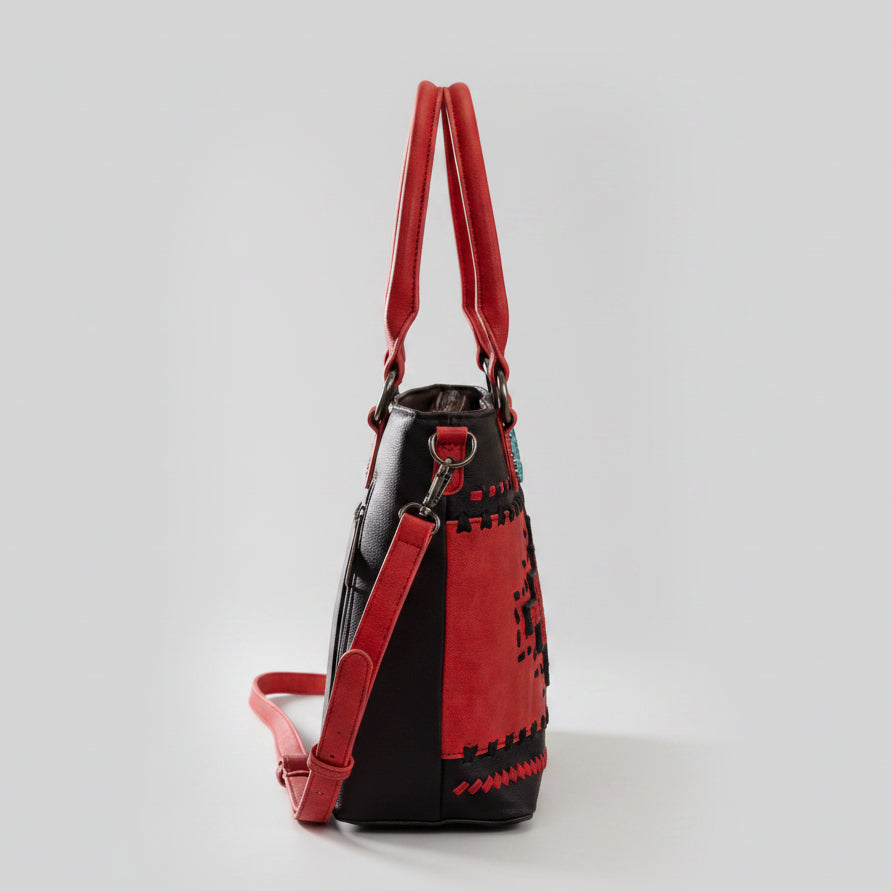 Montana West Western Tooled Aztec Tote. Structured PU Leather Crossbody with Turquoise Accents - Boutique of Leathers/Open Road