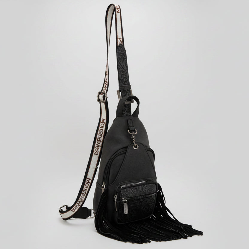 Montana West Tooled Fringe Sling Bag. Western PU Leather Floral Crossbody with Adjustable Strap - Boutique of Leathers/Open Road