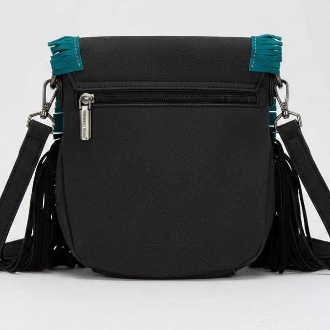 Montana West Concho Fringe Saddle Bag. Western Crossbody Bag with Turquoise Accents - Boutique of Leathers/Open Road