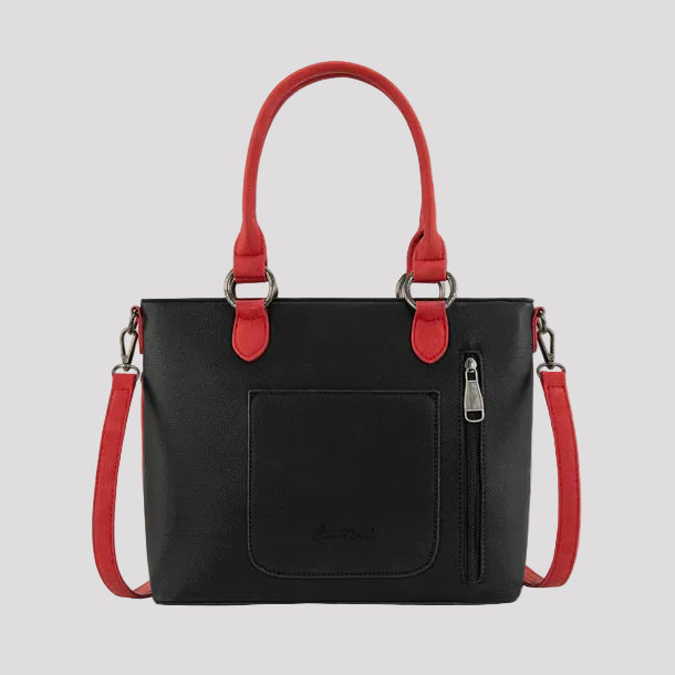 Montana West Western Tooled Aztec Tote. Structured PU Leather Crossbody with Turquoise Accents