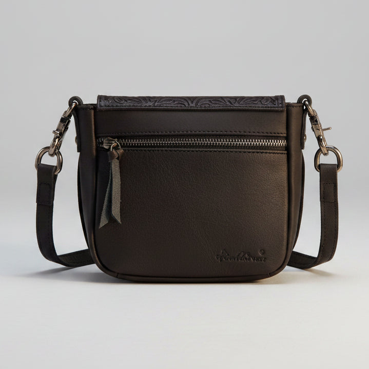 Montana West Vintage Tooled Leather Fringe Crossbody Bag. Floral Embossed Western Bag - Boutique of Leathers/Open Road