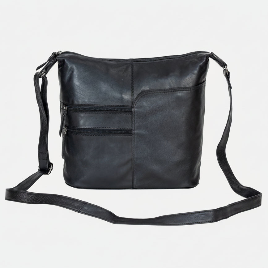 Greenwood Leather Shoulder Bag with 2 Zip Pockets - Boutique of Leathers/Open Road