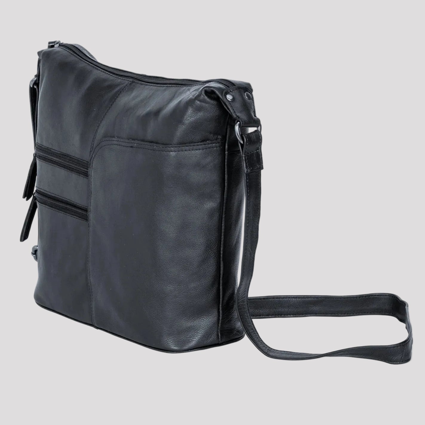 Greenwood Leather Shoulder Bag with 2 Zip Pockets - Boutique of Leathers/Open Road