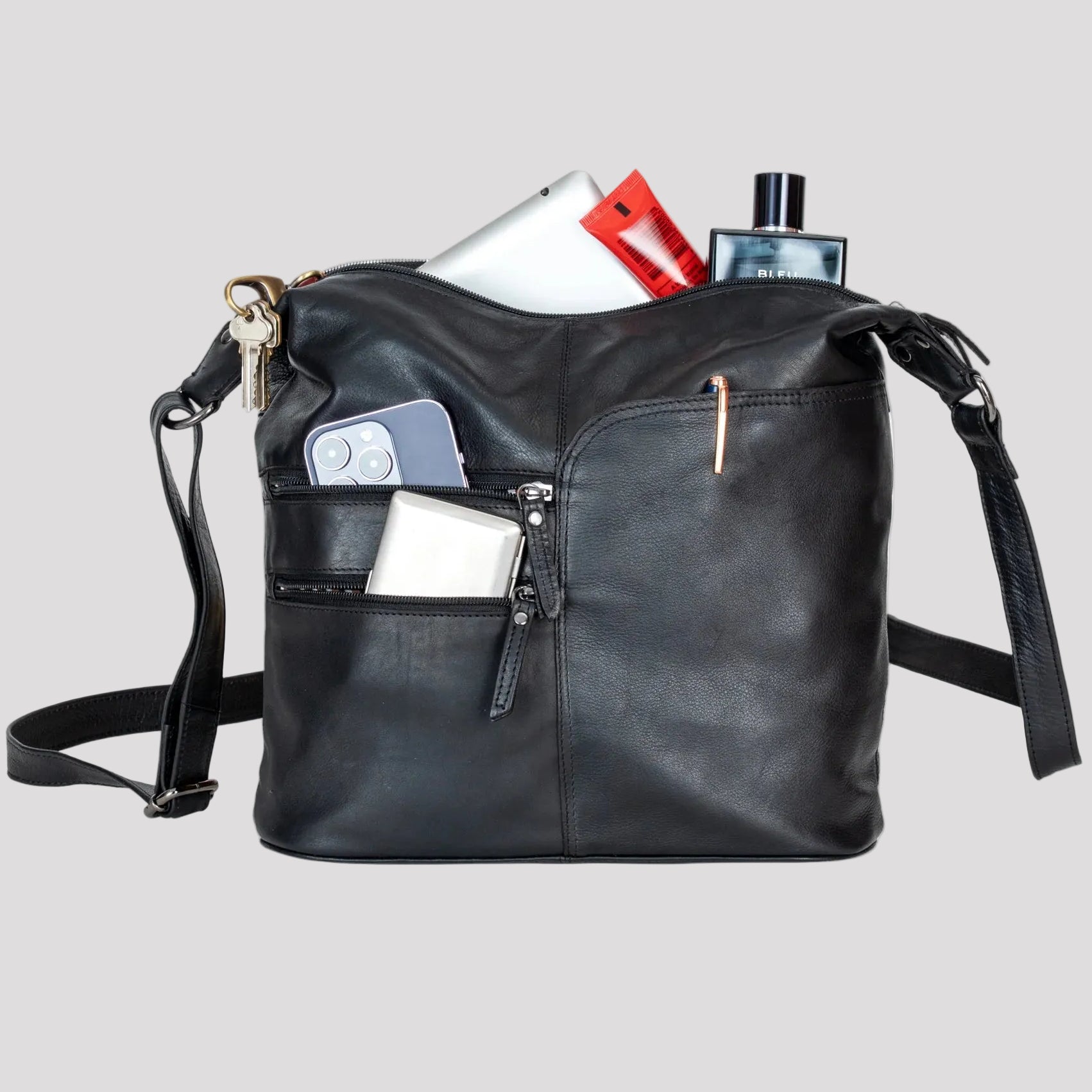 Greenwood Leather Shoulder Bag with 2 Zip Pockets - Boutique of Leathers/Open Road