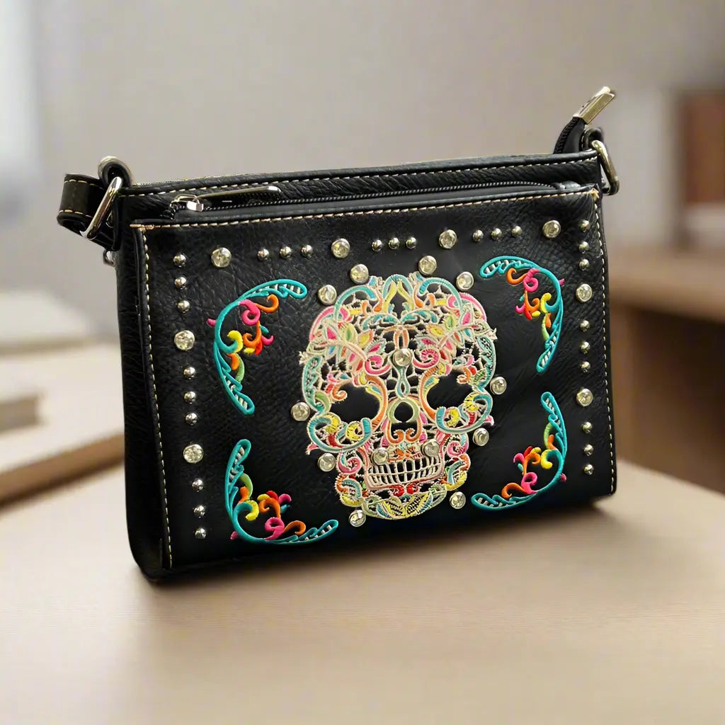 Black skull handbag best sale