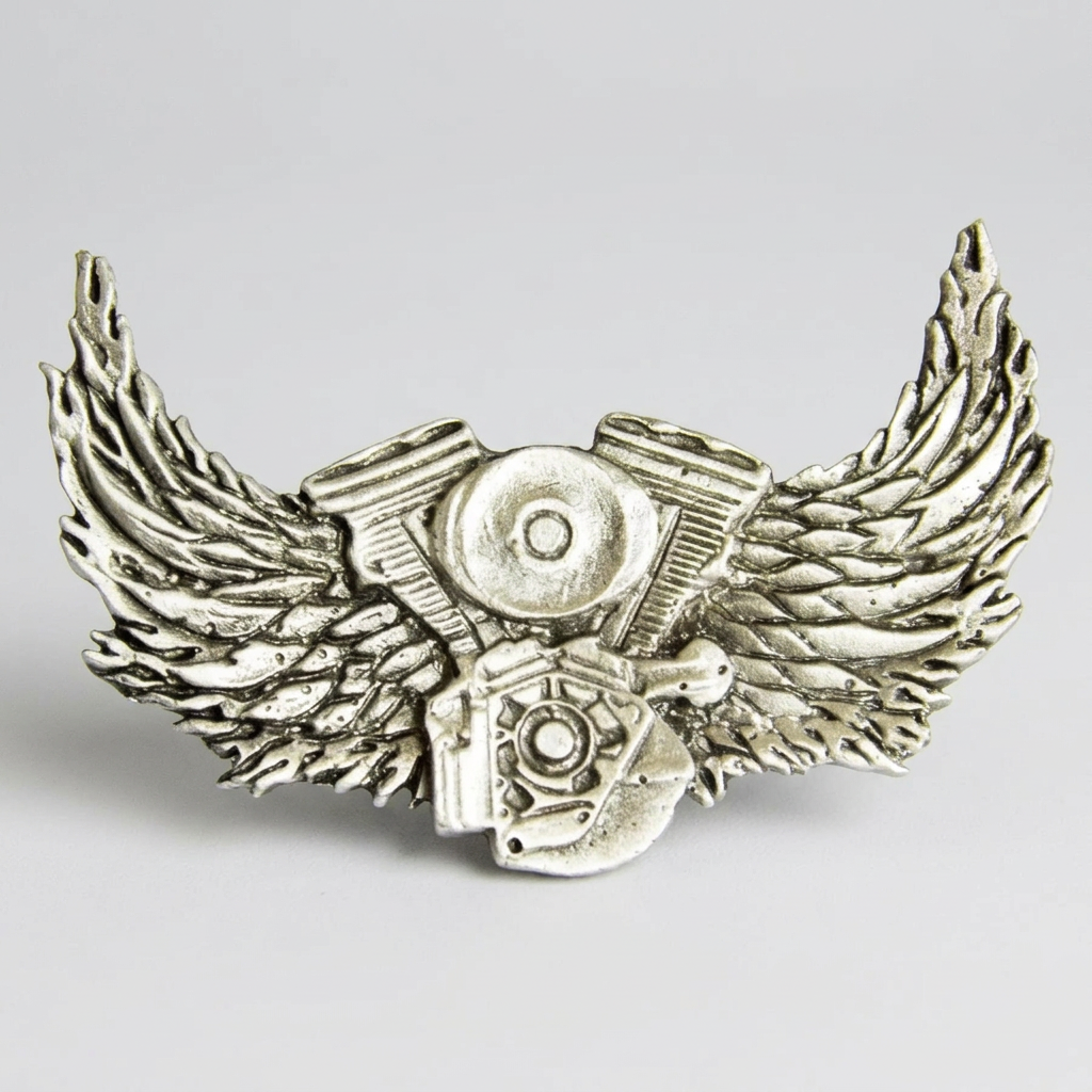BOL Engine With Wings Pewter Pin - Boutique of Leathers/Open Road