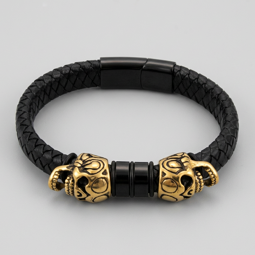 BOL Men's Braided Leather Skull Charm Bracelet Men's Jewelry Boutique of Leathers/Open Road