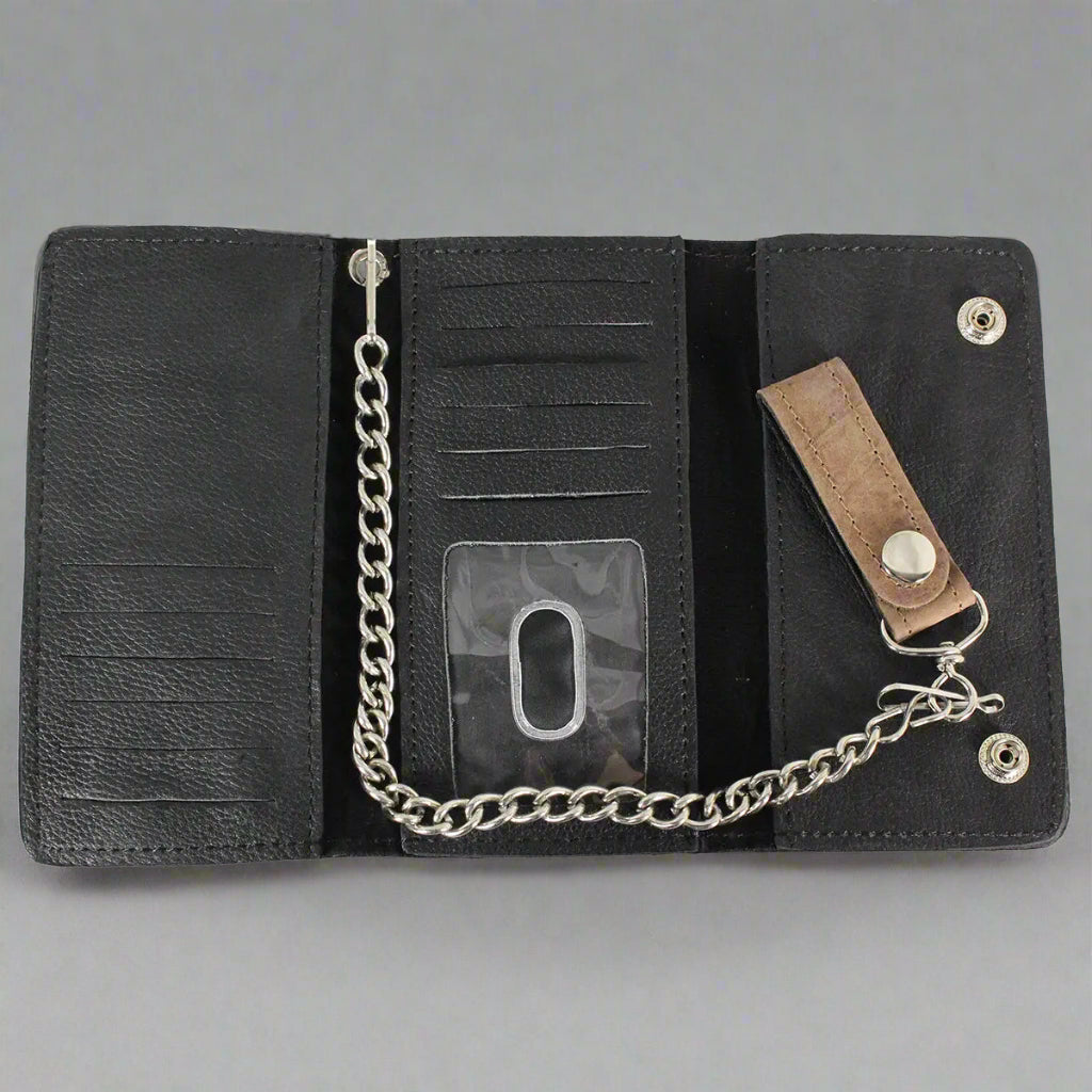 BOL Men's Chrome Plated Trucker Leather Trifold Wallet - Boutique of Leathers/Open Road