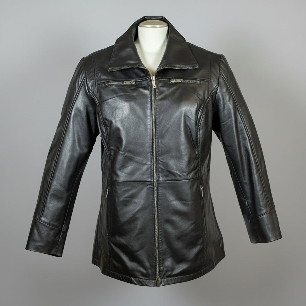 Classic Women's Mid-Length Lamb Leather Jacket