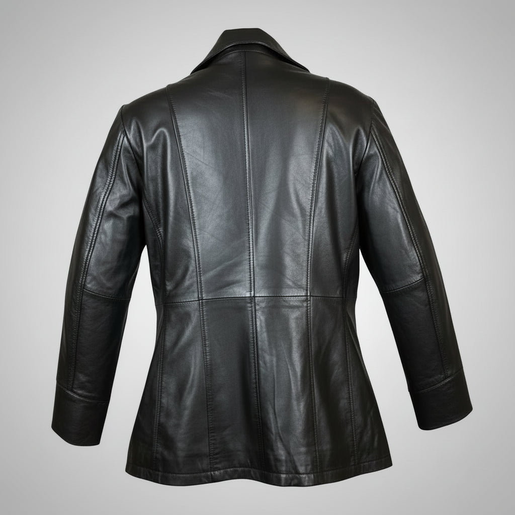 Classic Women's Mid-Length Lamb Leather Jacket