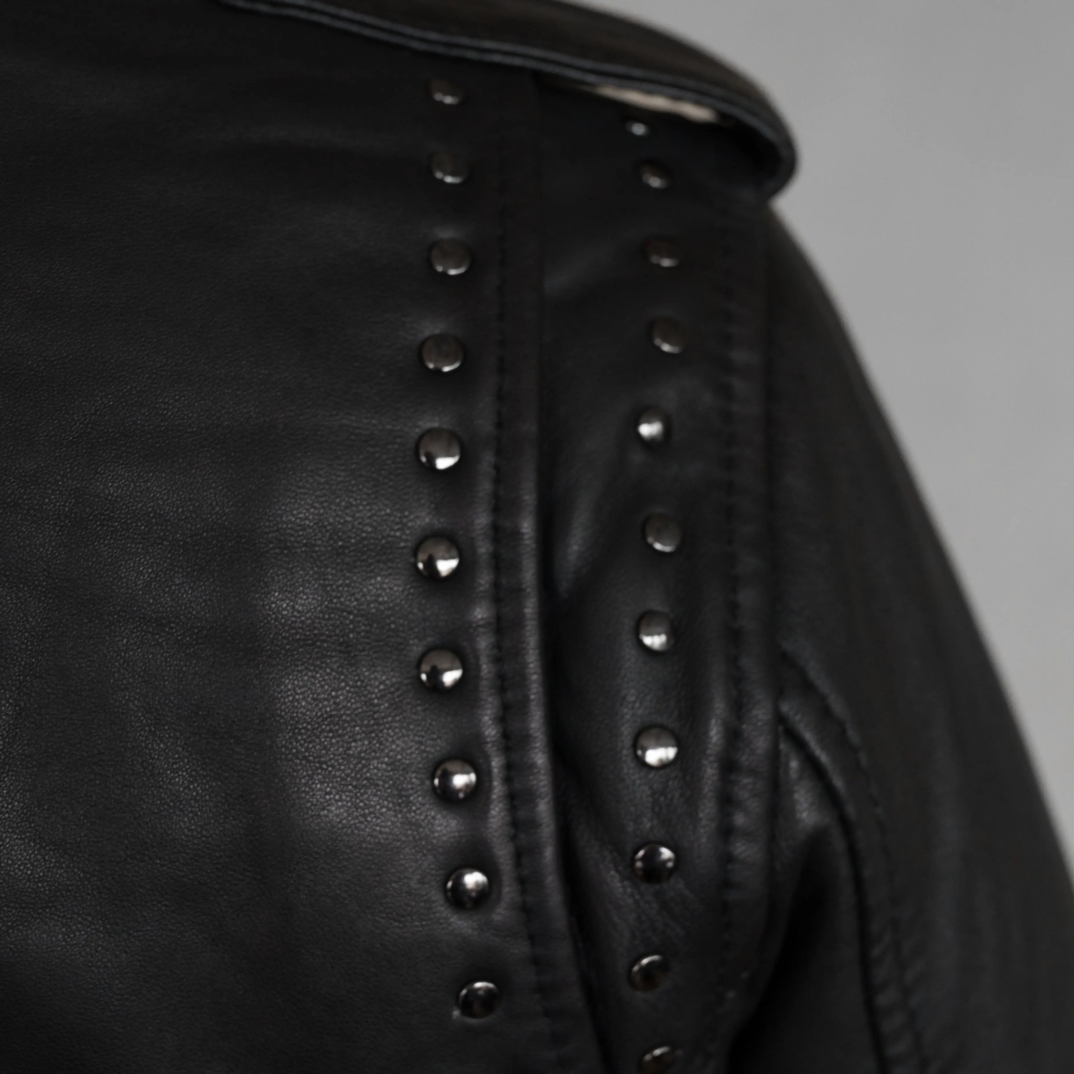 BOL Women’s Nova Leather Moto Jacket. Shadow Chrome Studded Biker Jacket with Waist Belt - Boutique of Leathers/Open Road
