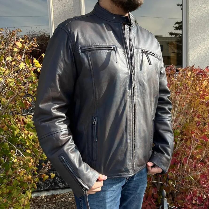 Lamb Leather gray offers motorcycle Jacket