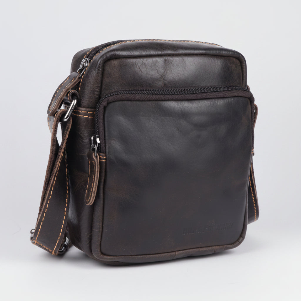 Greenwood Leather Mini-Messenger Bag. Premium Compact Crossbody Travel Organizer - Boutique of Leathers/Open Road