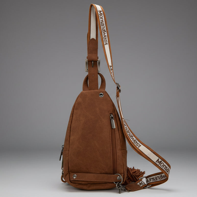 Montana West Tooled Fringe Sling Bag. Western PU Leather Floral Crossbody with Adjustable Strap - Boutique of Leathers/Open Road