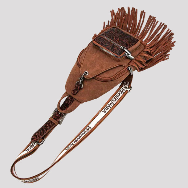 Montana West Tooled Fringe Sling Bag. Western PU Leather Floral Crossbody with Adjustable Strap - Boutique of Leathers/Open Road