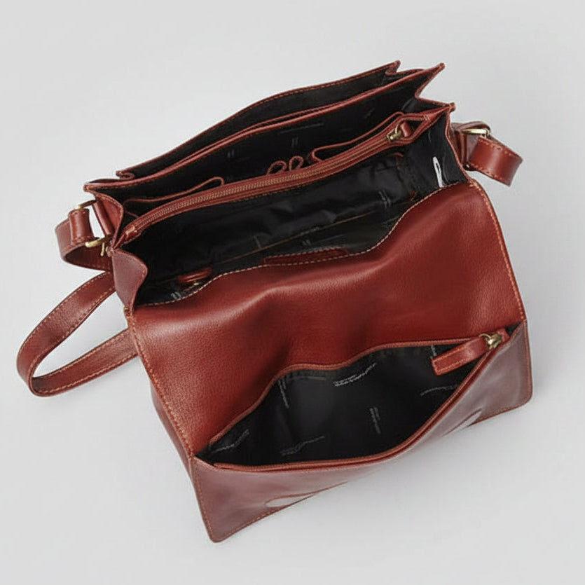 Derek Alexander Classic Top Grain Leather Half Flap Organizer Bag
