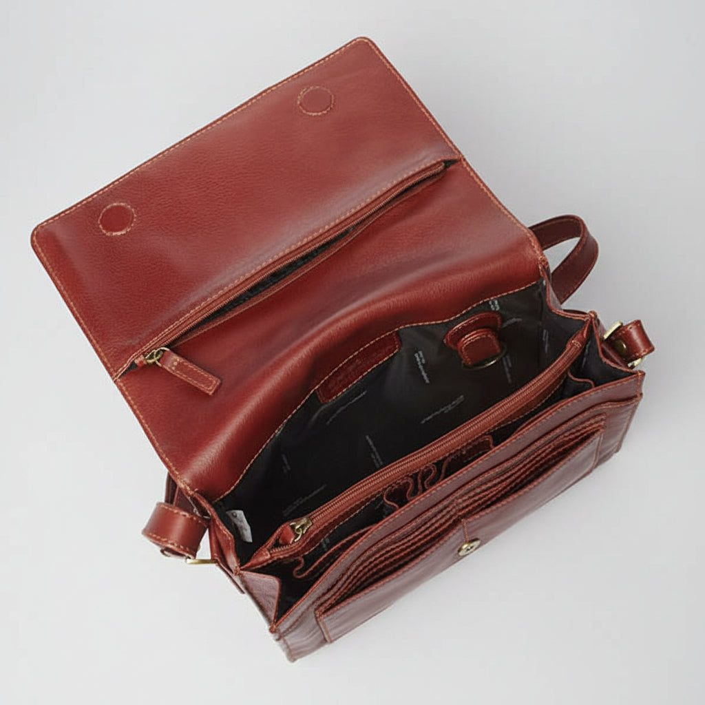 Derek Alexander Classic Top Grain Leather Half Flap Organizer Bag