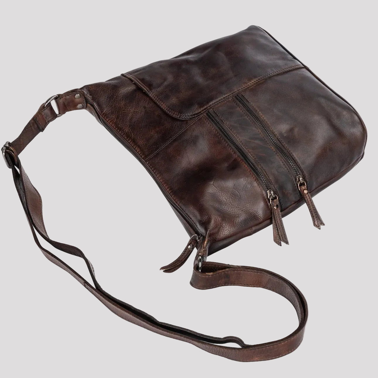 Greenwood Leather Shoulder Bag with 2 Zip Pockets - Boutique of Leathers/Open Road