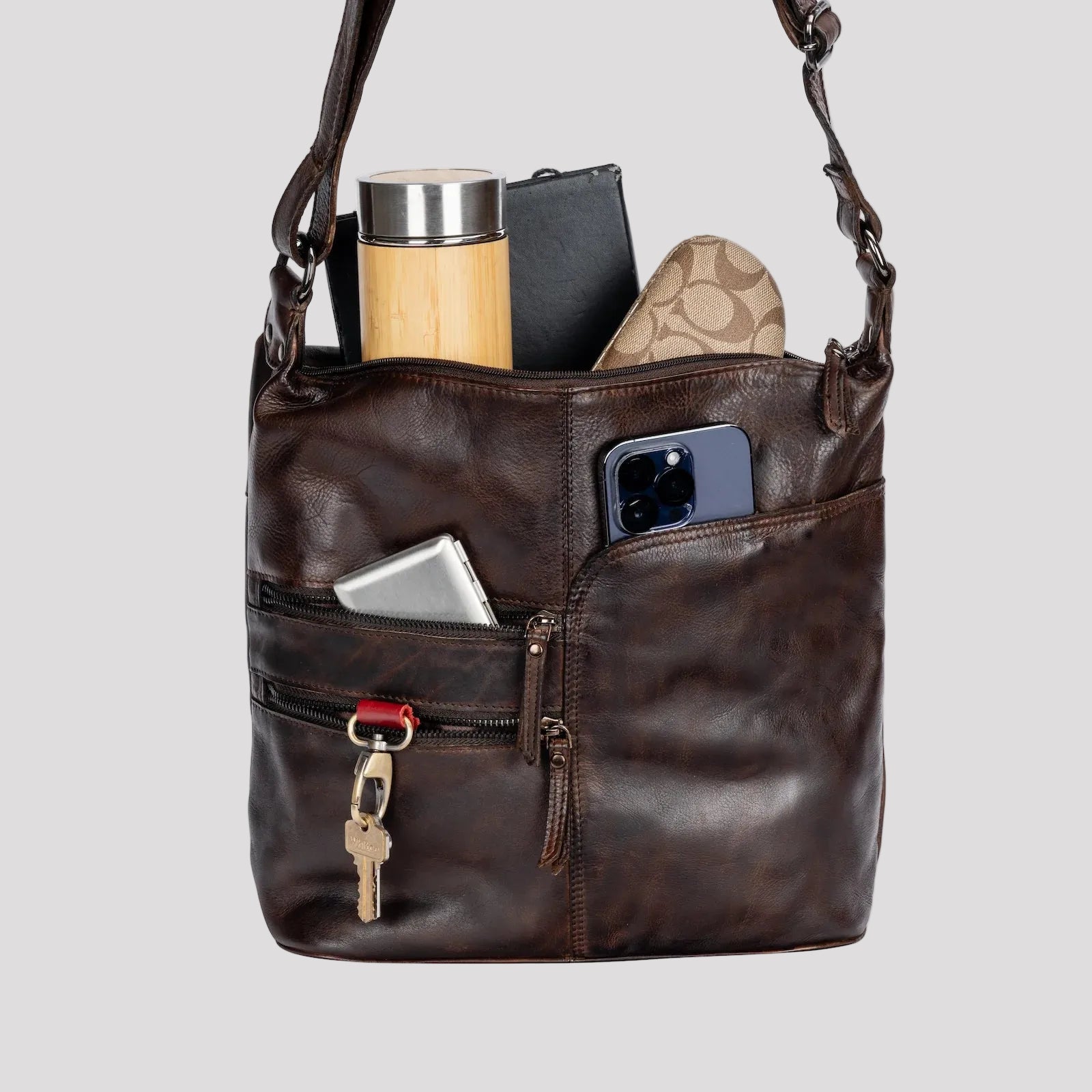 Greenwood Leather Shoulder Bag with 2 Zip Pockets - Boutique of Leathers/Open Road