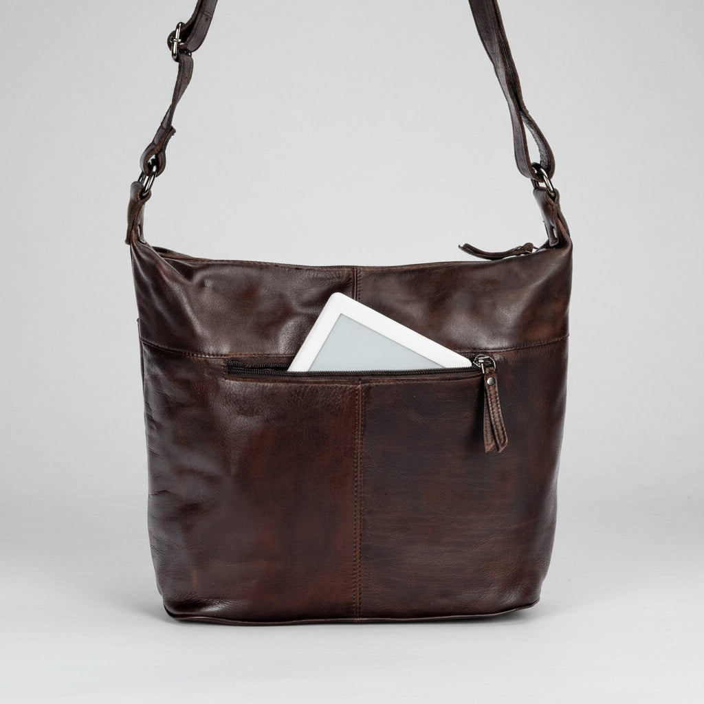 Greenwood Leather Shoulder Bag with 2 Zip Pockets - Boutique of Leathers/Open Road