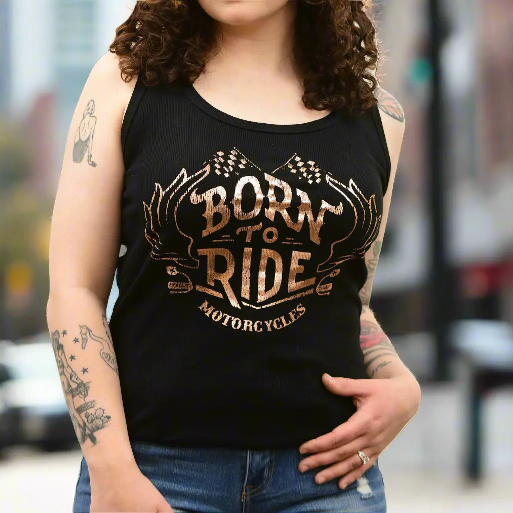 Born to Ride Motorcycles Tank Top with Lace Back Details Women's Shirts & Tees Boutique of Leathers/Open Road
