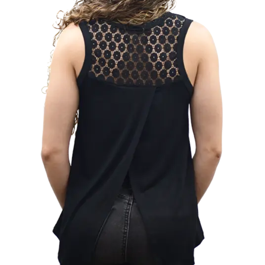 Born to Ride Tank with Star & Wings Graphic and Lace Back Details Women's Shirts & Tees Boutique of Leathers/Open Road