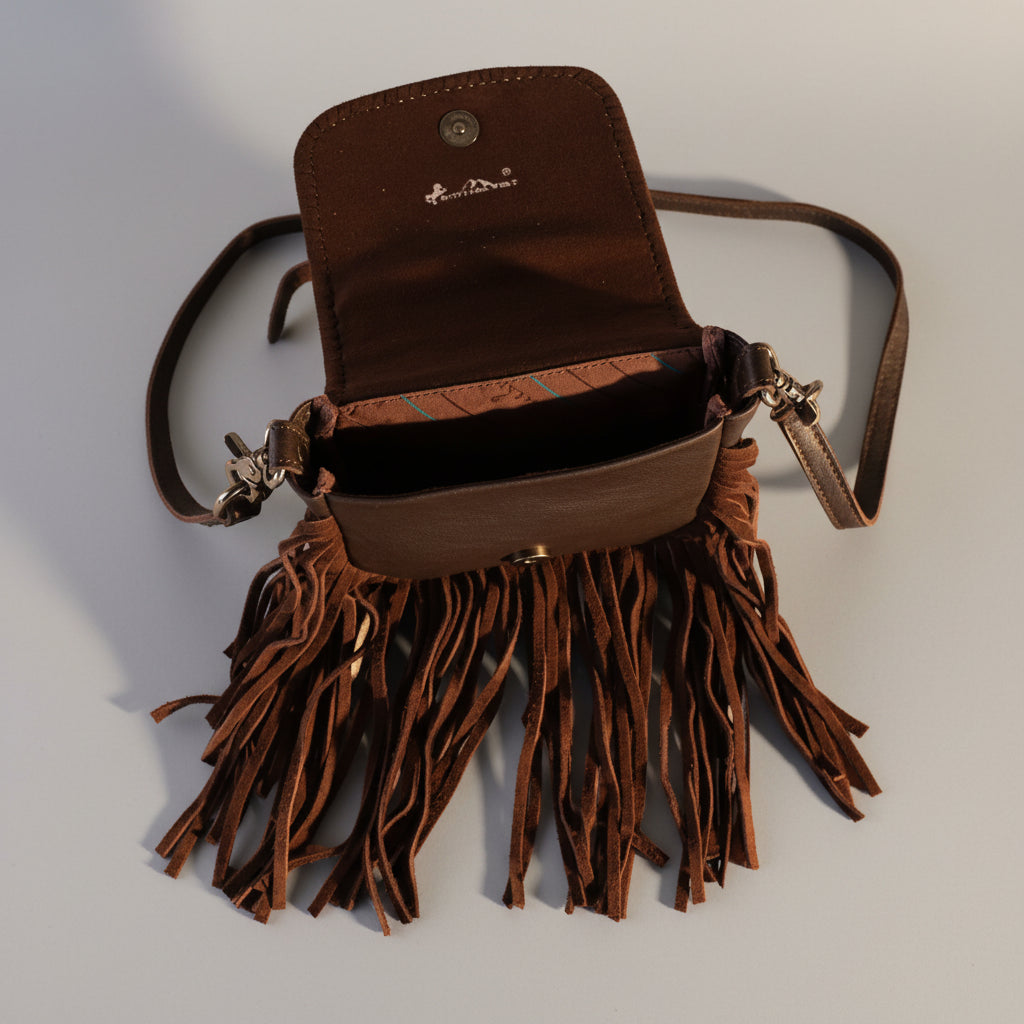 Montana West Vintage Tooled Leather Fringe Crossbody Bag. Floral Embossed Western Bag - Boutique of Leathers/Open Road