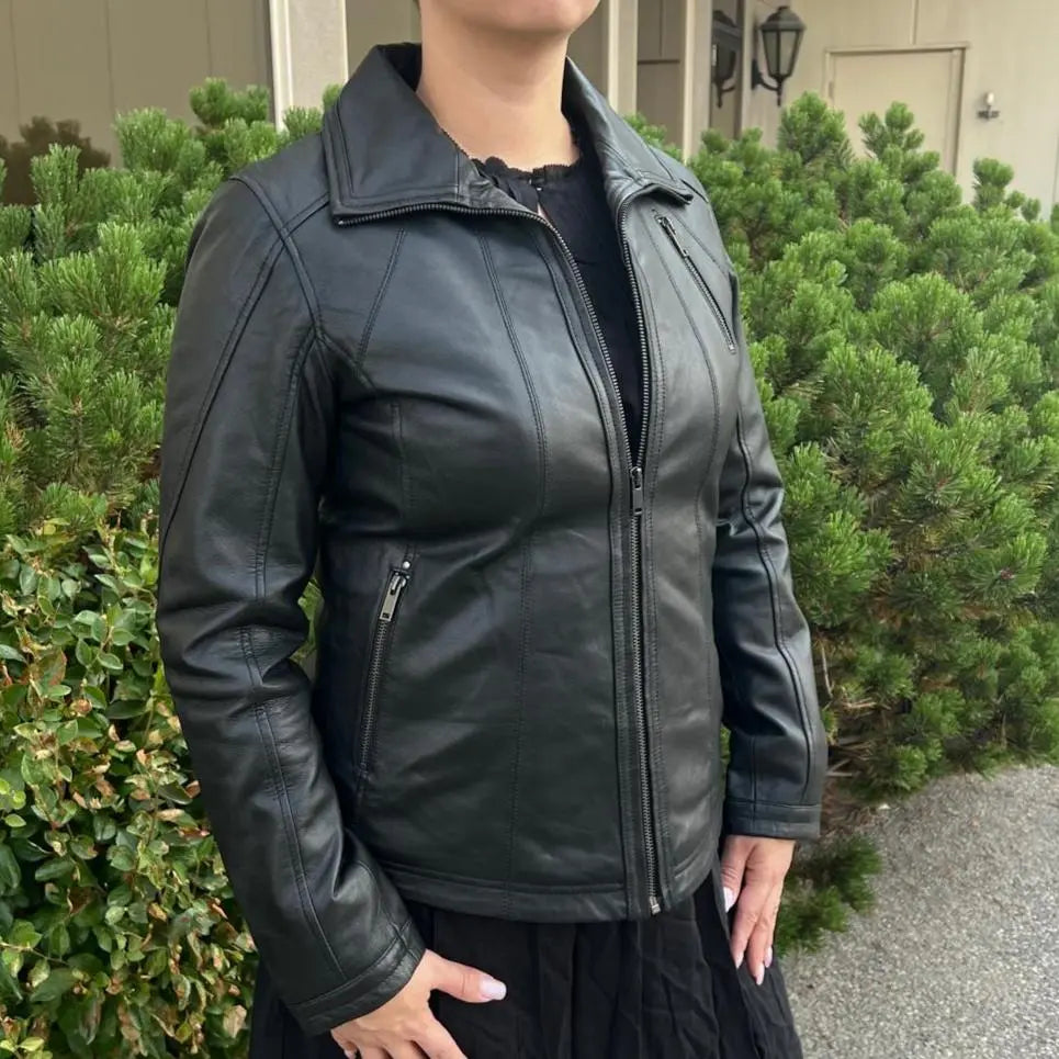 Classic Women's Lamb Leather Jacket with Regular Collar - Boutique of Leathers/Open Road