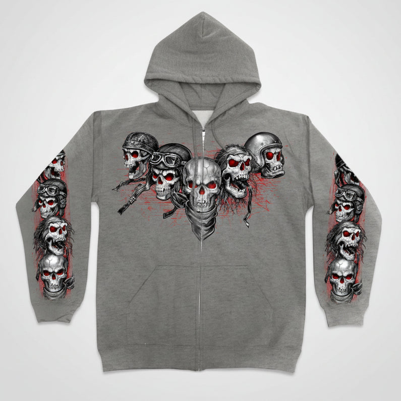 Men's Five Skull Zip Up Hoodie