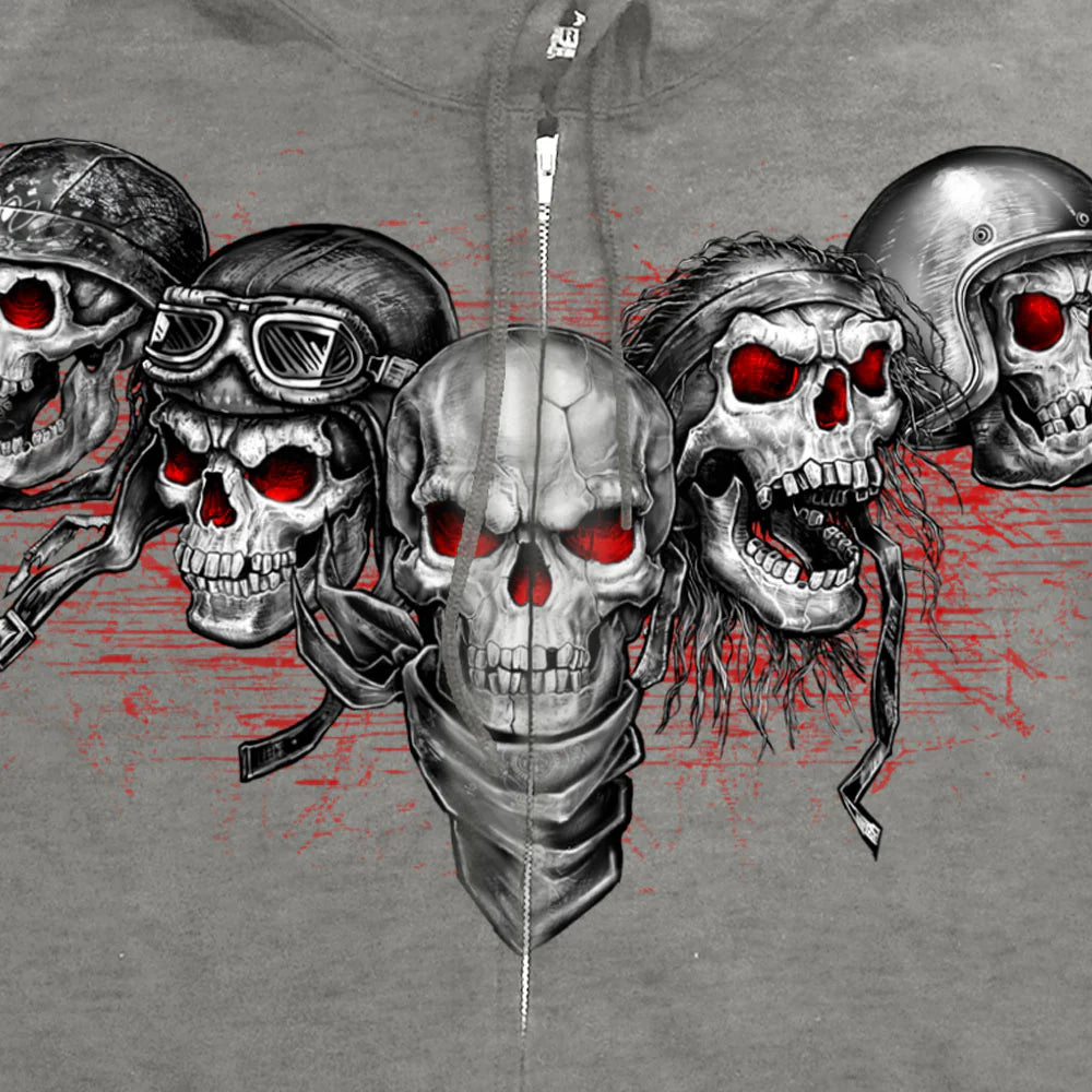 Men's Five Skull Zip Up Hoodie