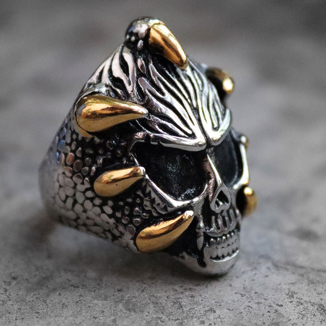 GoSteel Men's Dragon Claws and Skull Ring