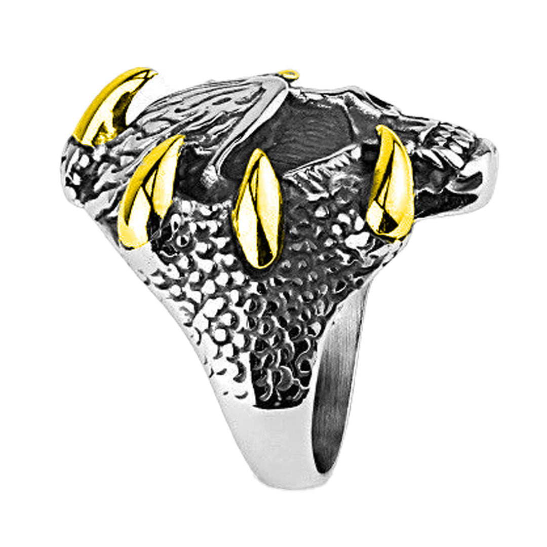 GoSteel Men's Dragon Claws and Skull Ring