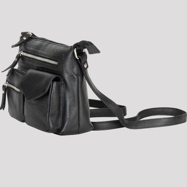 Greenwood Leather Multi-Pocket Crossbody Bag. Premium Pebbled Leather Handbag - Boutique of Leathers/Open Road
