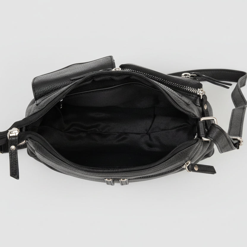Greenwood Leather Multi-Pocket Crossbody Bag. Premium Pebbled Leather Handbag - Boutique of Leathers/Open Road