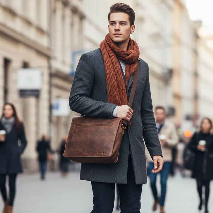 Greenwood Leather Laptop Bag. Premium Waxed Pull-Up Leather Messenger Bag - Boutique of Leathers/Open Road