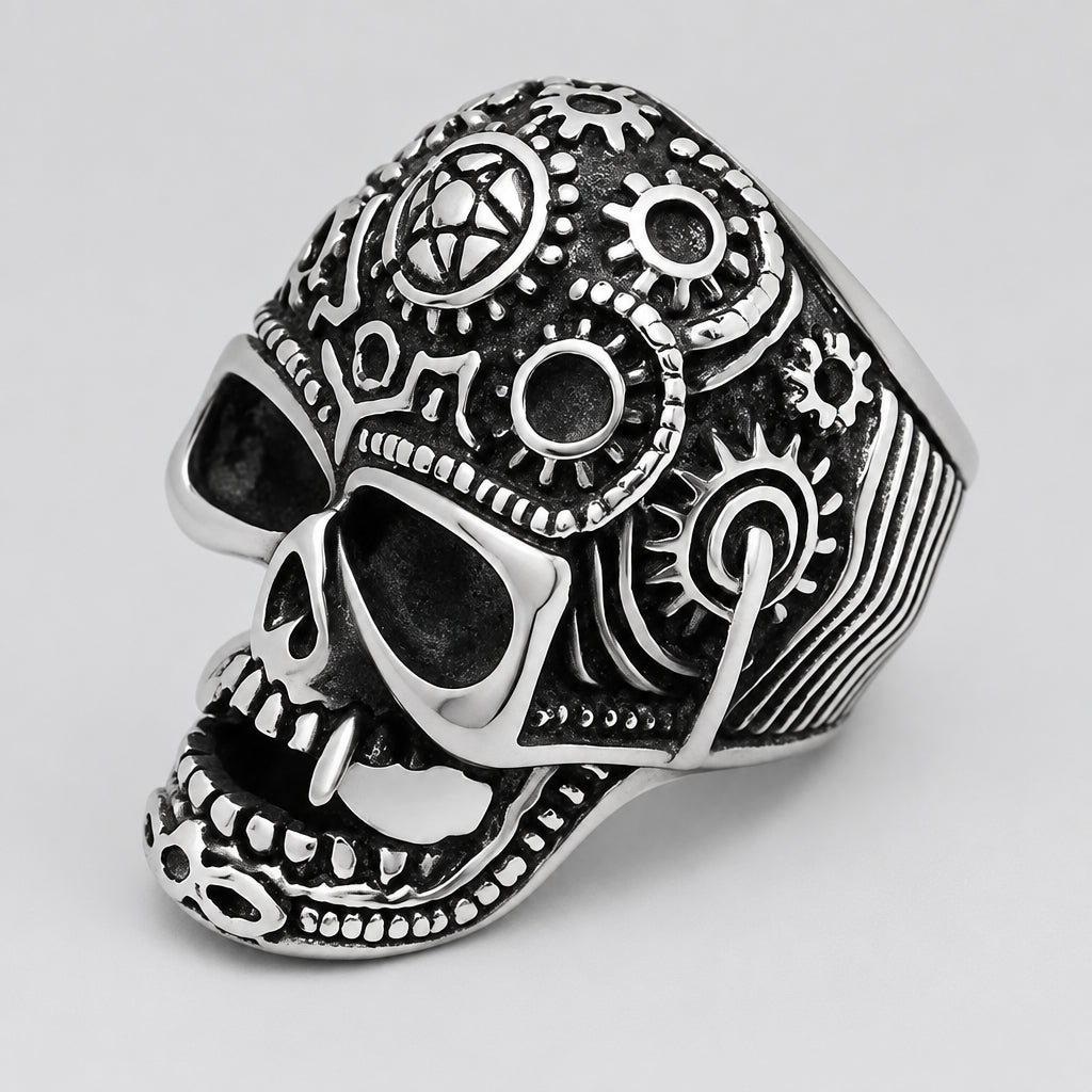 GoSteel Men's Gearhead Skull Ring Men's Jewelry Boutique of Leathers/Open Road
