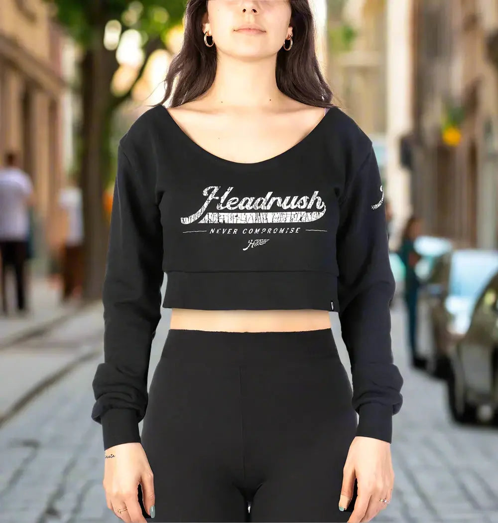 Headrush Angel Wings Cropped V-Neck Sweatshirt Women's Shirts & Tees Boutique of Leathers/Open Road