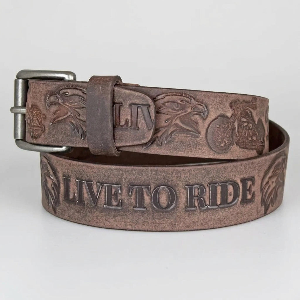 Keldon Grain Leather Men's Live To Ride Removable Buckle Belt - Boutique of Leathers/Open Road