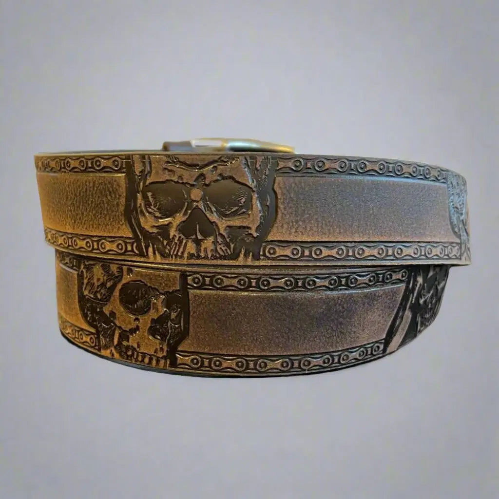 Keldon Grain Leather Men's Skull Shain Design Removable Buckle Belt Men's Belts Boutique of Leathers/Open Road