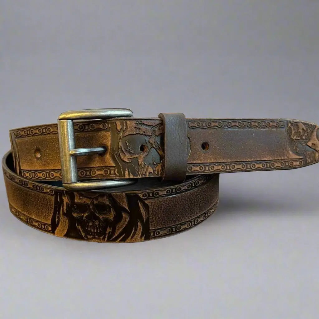 Keldon Grain Leather Men's Skull Shain Design Removable Buckle Belt Men's Belts Boutique of Leathers/Open Road